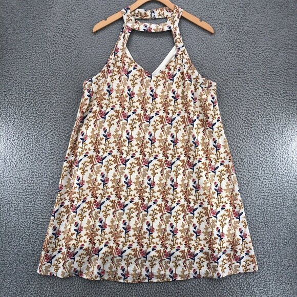 Entro Dress Womens Large Multicolor Floral Mini Swing Cutout Halter Sleeveless - Picture 1 of 10